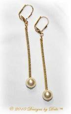 Designs by Debi Handmade Jewelry Long White Pearl and Gold Leverback Earrings