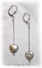 Designs by Debi Handmade Jewelry Long Irridescent Heart-Shaped Pearl Silver Leverback Earrings