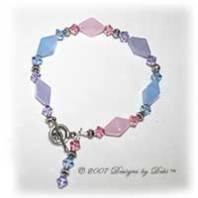 Designs by Debi Handmade Jewelry Pink, Blue and Violet Glass and Swarovski Crystal Bicones Bracelet with a Silver Round Toggle Clasp