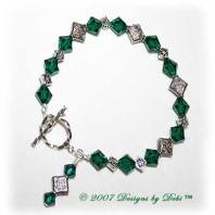 Designs by Debi Handmade Jewelry Swarovski Crystal Emerald Bicones and Silver Celtic Knot Diamonds Bracelet with a Sterling Silver Twisted Round Clasp