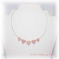 Designs by Debi Handmade Jewelry Rose Quartz Graduated Hearts Silver Necklace with Lobster Clasp
