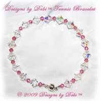 Designs by Debi Handmade Jewelry Swarovski Crystal AB and Rose Pink Bicones Bangle Style Tennis Bracelet with Silver Magnetic Clasp