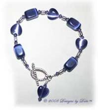 Violet Cat's Eye Hearts and Nuggets Bracelet with a Silver Oval Toggle Clasp