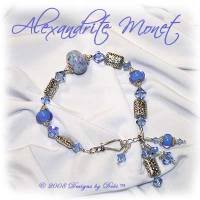 Designs by Debi Handmade Jewelry Alexandite Monet Handmade Lampwork, Swarovski Crystal Alexandrite Bicones and Bali Silver Floral Pillow Beads Bracelet with a Sterling Silver Hook Clasp and Extender Chain ~ OOAK