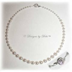 Designs by Debi Handmade Jewelry  Graduated White Pearls Necklace with Sterling Silver Fancy Filigree Tab Clasp