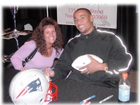 Debi with Rodney Harrison of the New England Patriots