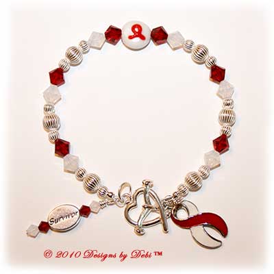 Designs by Debi Handmade Jewelry Aplastic Anemia Awareness Bracelet Survivor red and white