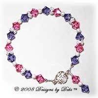 Designs by Debi Handmade Jewelry Sterling Silver Roses with Swarovski Crystal Rose and Tanzanite Bicones Bracelet with a Rose Tab Clasp