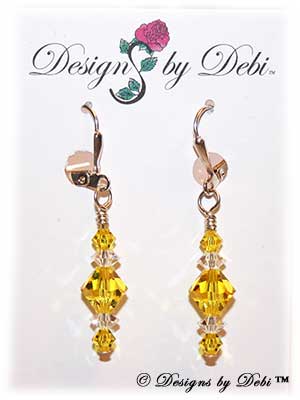 Designs by Debi Handmade Jewelry Signature Collection Earrings Citrine and Crystal Earrings with sterling silver plated leverbacks