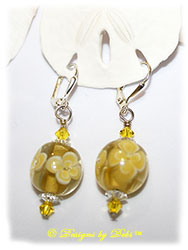 Designs by Debi Handmade Jewelry Yellow Aloha Glass and Swarovski Crystal Clear Margaritas and Citrine Bicones Sterling Silver Plated Leverback Earrings