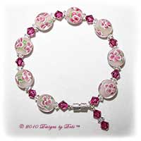 Handmade Jewelry Raspberry Aloha Glass Bead and Swarovski Crystal Fuchsia Bicones Bracelet with a Silver Magnetic Clasp