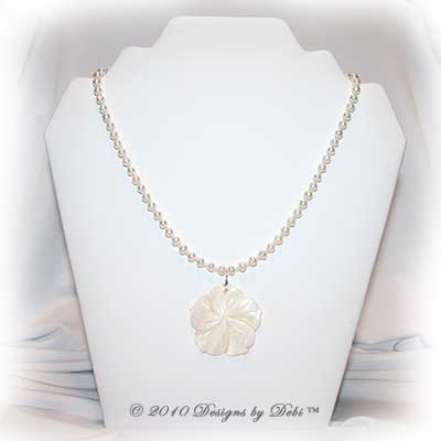 Designs by Debi Handmade Jewelry Ivory Freshwater Pearls & Natural Shell Flower Necklace with Sterling Silver S-hook clasp