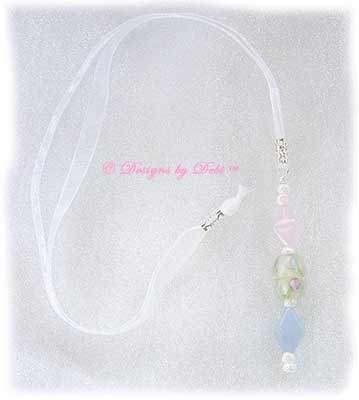 Designs by Debi Handmade Jewelry Pink and Blue Roses Ribbon Slide Bookmark