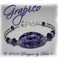 Designs by Debi Handmade Jewelry "Grapico" Purple Artisan Handmade Lampwork Focal Bead and Swarovski Crystal Purple Velvet Bicones Silver Fitted Bangle Bracelet with Hook Clasp ~ OOAK