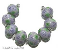 Violet Rose Chintz lampwork beads handmade by Kathie Urato of Designs by K Urato